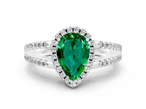 White gold Pear Cut Emerald Halo Split Shank Engagement Ring_12