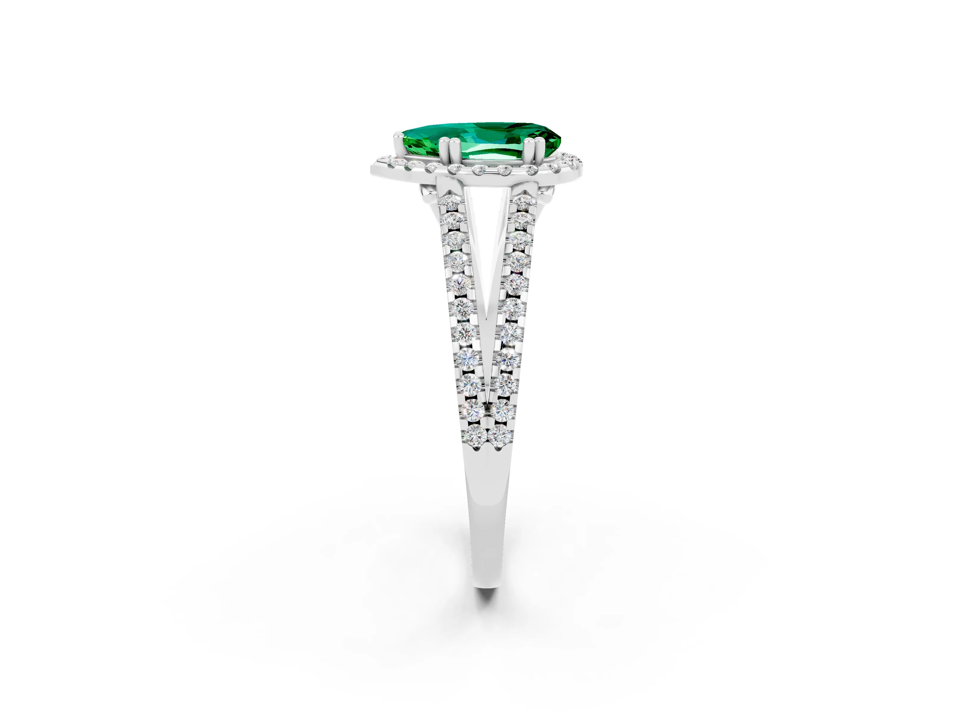 White gold Pear Cut Emerald Halo Split Shank Engagement Ring_14