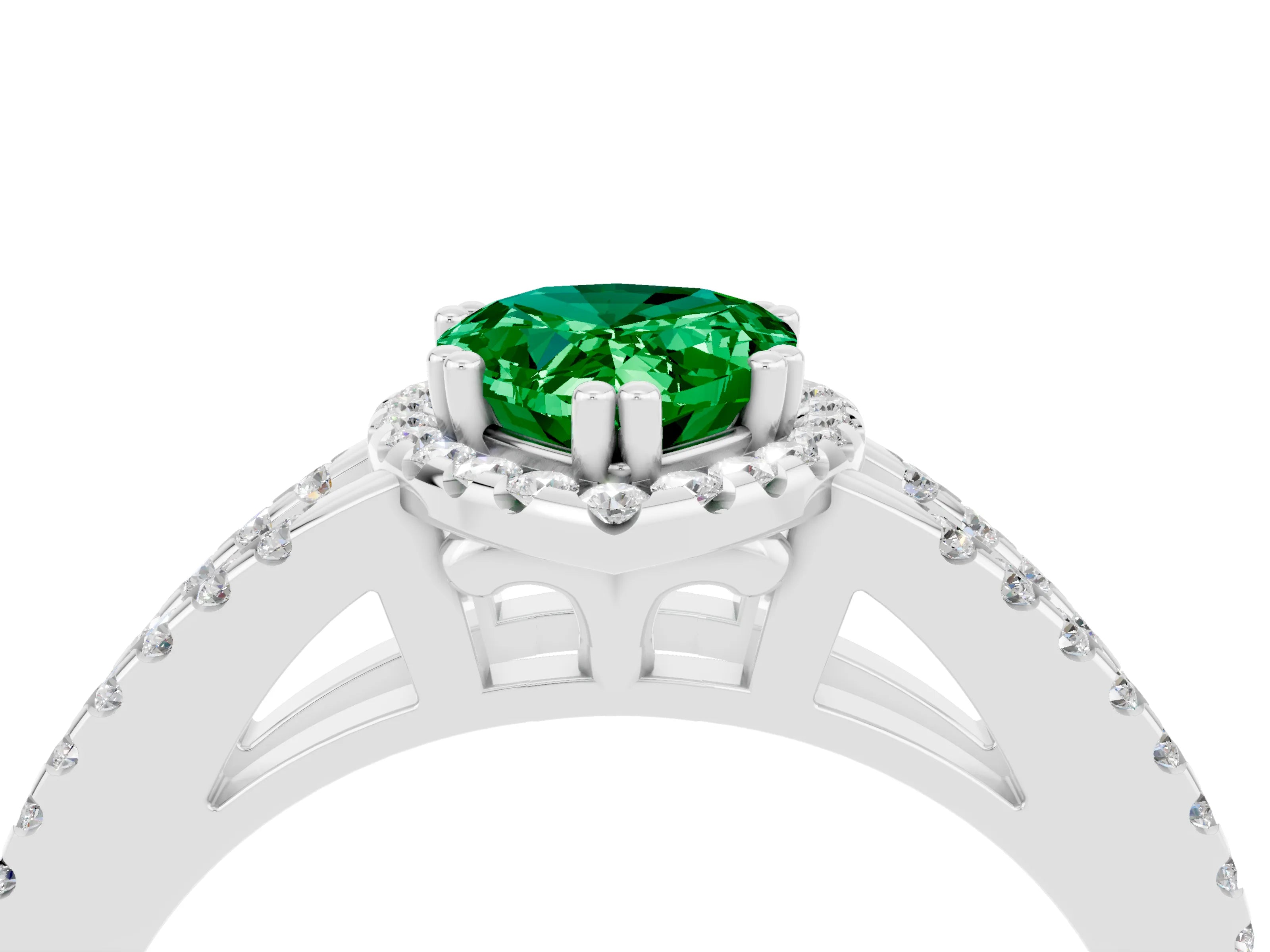 White gold Pear Cut Emerald Halo Split Shank Engagement Ring_16