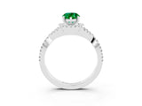 White gold Pear Cut Emerald  Halo Twist Band Solitaire Prong Setting Ring_27
