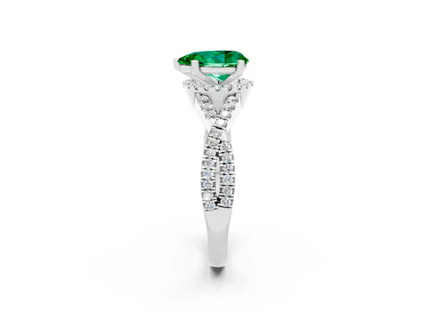 White gold Pear Cut Emerald Halo Twist Band Solitaire Prong Setting Ring_2