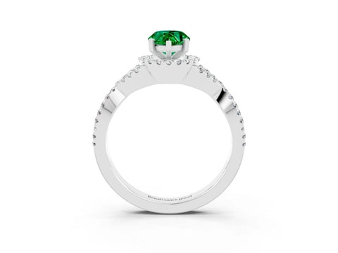 White gold Pear Cut Emerald Halo Twist Band Solitaire Prong Setting Ring_3