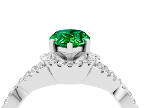 White gold Pear Cut Emerald Halo Twist Band Solitaire Prong Setting Ring_4