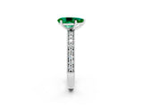 White gold Pear Cut Emerald Milgrain Pavé Engagement Ring with Four-Prong Setting_2