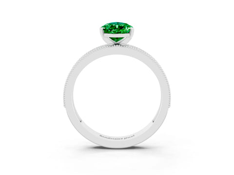 White gold Pear Cut Emerald Milgrain Pavé Engagement Ring with Four-Prong Setting_3
