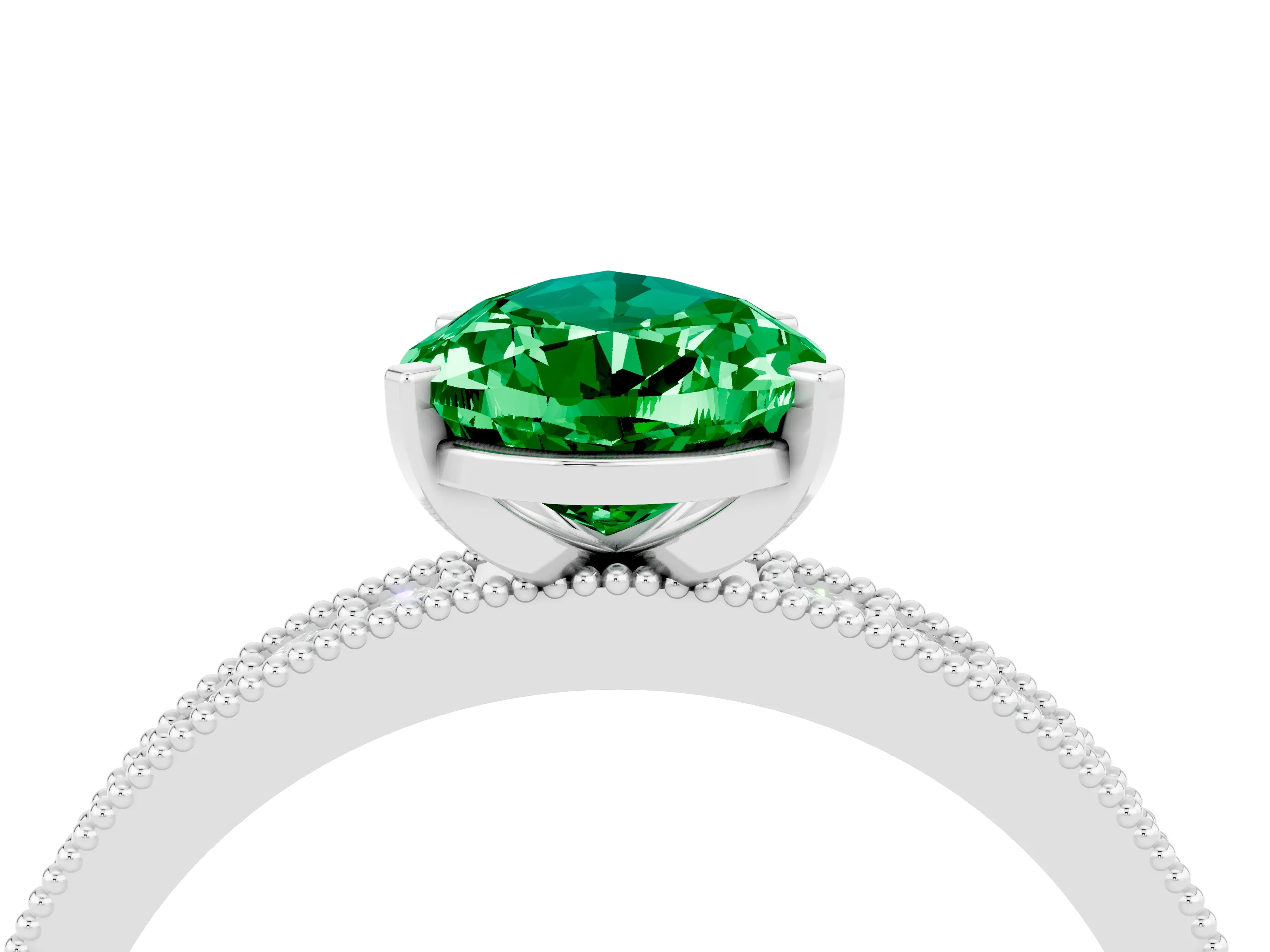 White gold Pear Cut Emerald Milgrain Pavé Engagement Ring with Four-Prong Setting_4