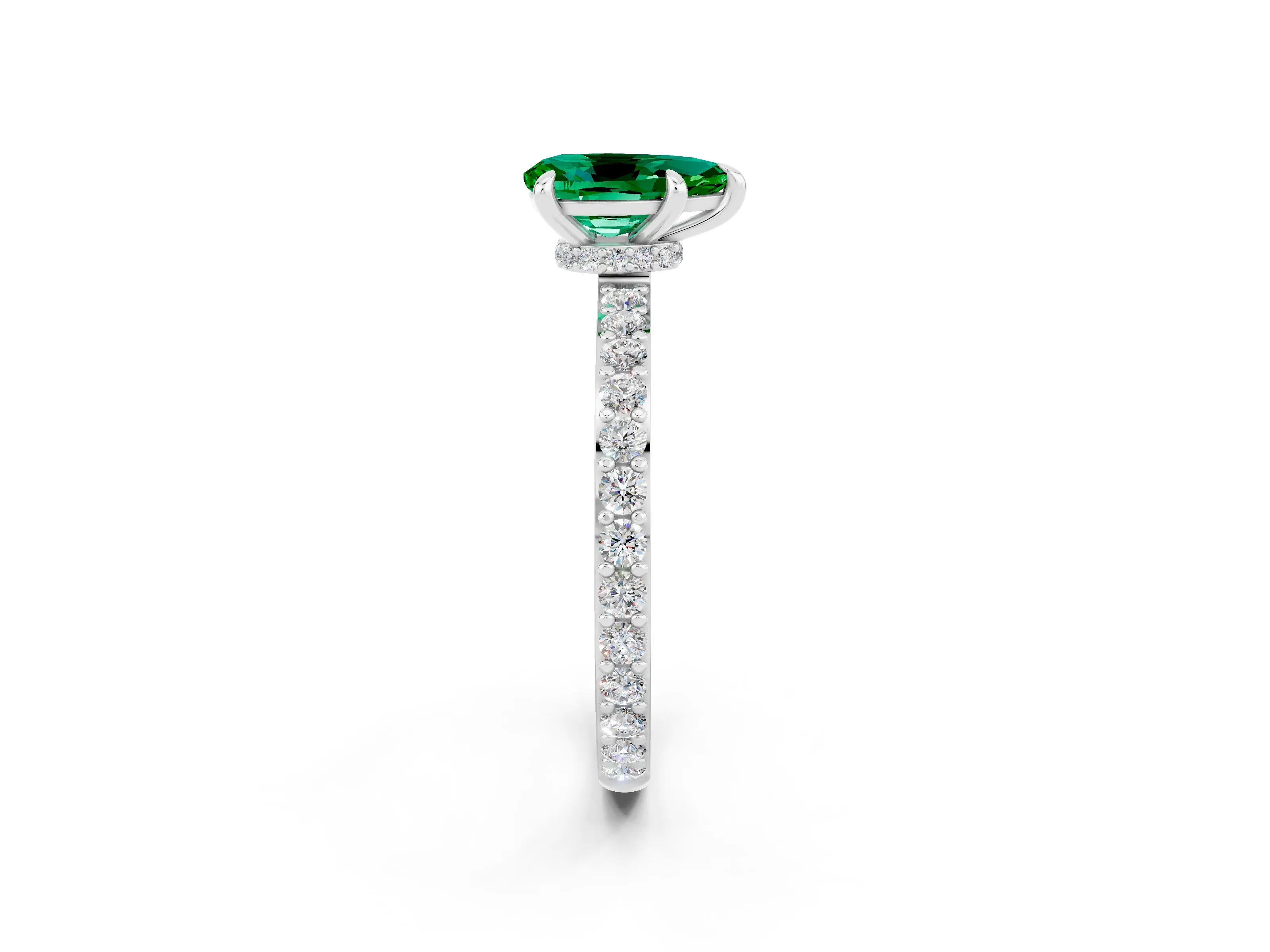 White gold Pear Cut Emerald Pavé Engagement Ring with Round  Accents and Prong Setting_26