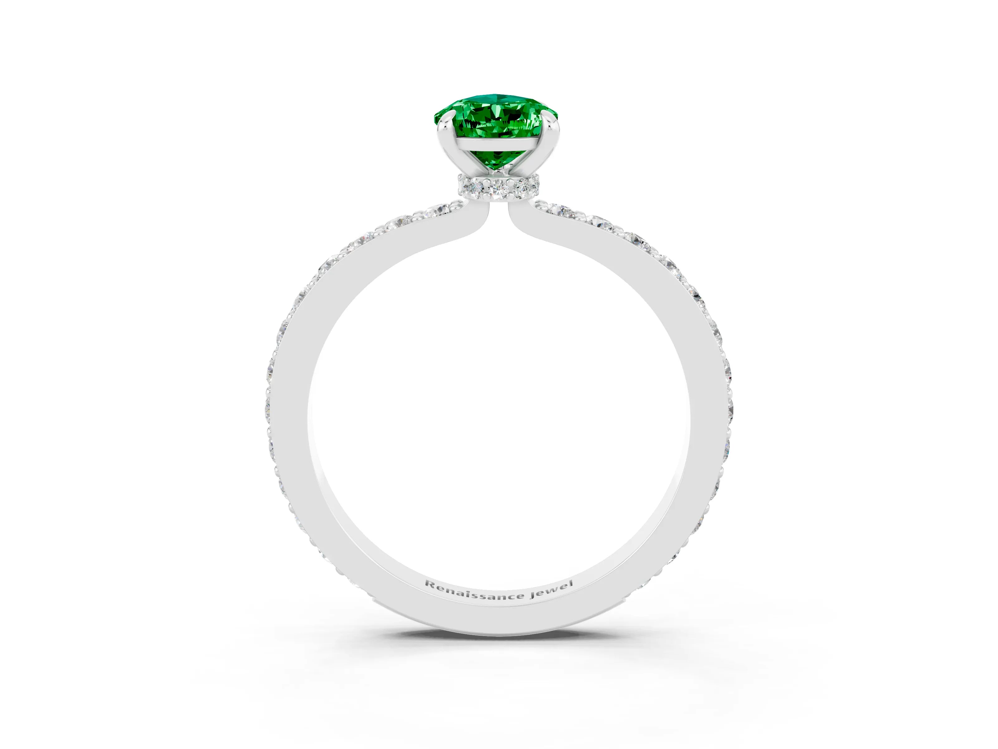 White gold Pear Cut Emerald Pavé Engagement Ring with Round  Accents and Prong Setting_27