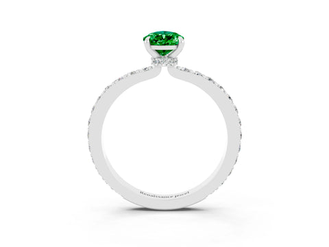 White gold Pear Cut Emerald Pavé Engagement Ring with Round  Accents and Prong Setting_27