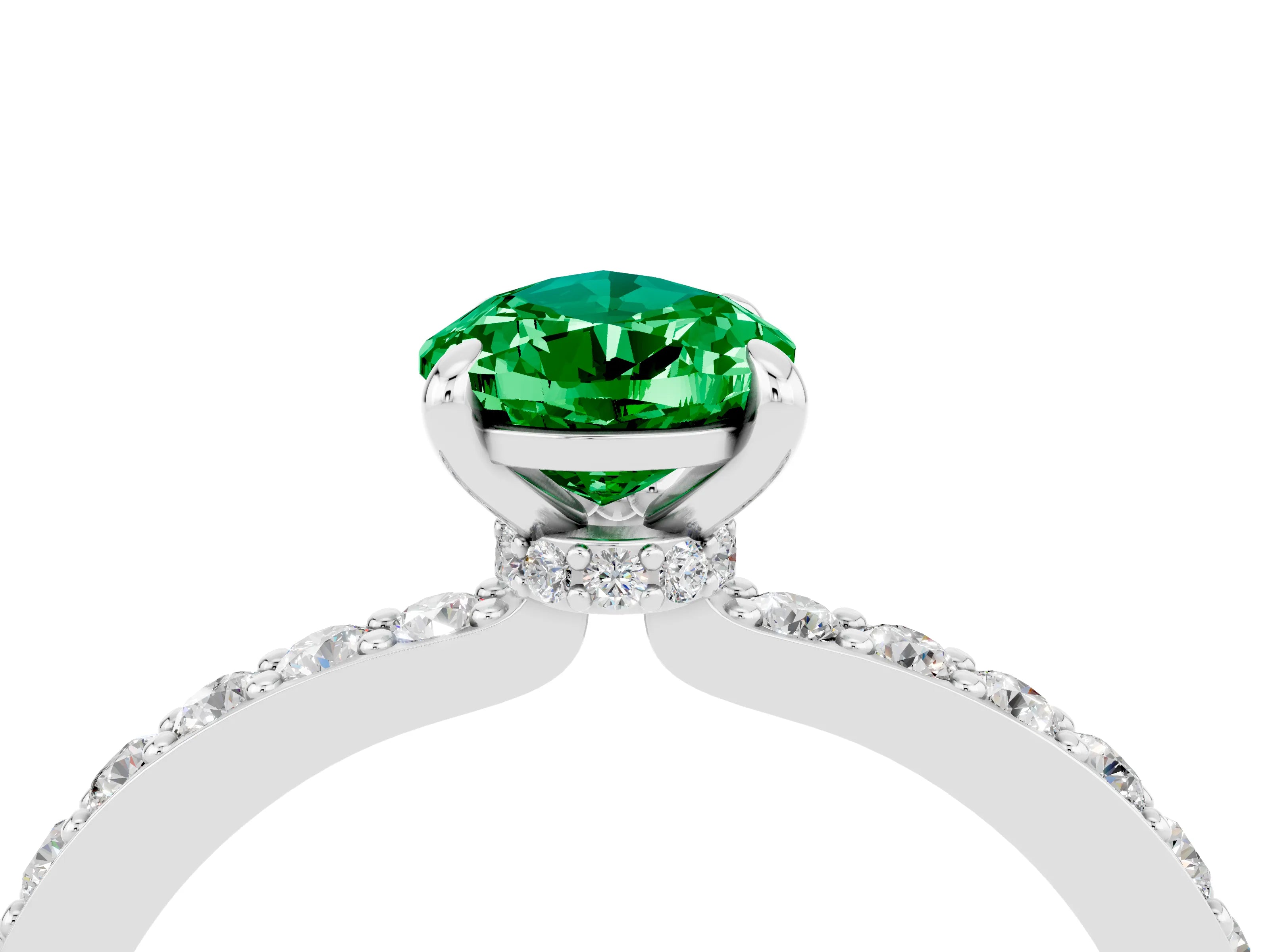 White gold Pear Cut Emerald Pavé Engagement Ring with Round  Accents and Prong Setting_28