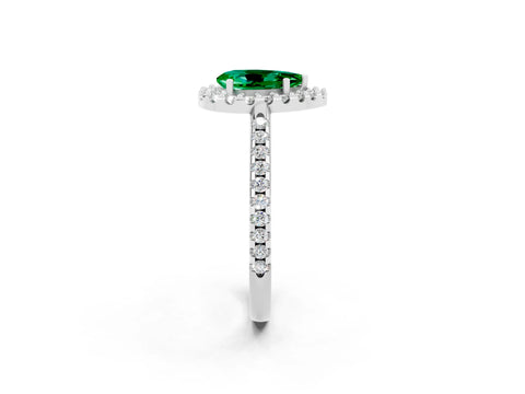 White gold Pear Cut Emerald Pavé Halo Ring with Four-Prong Setting_14