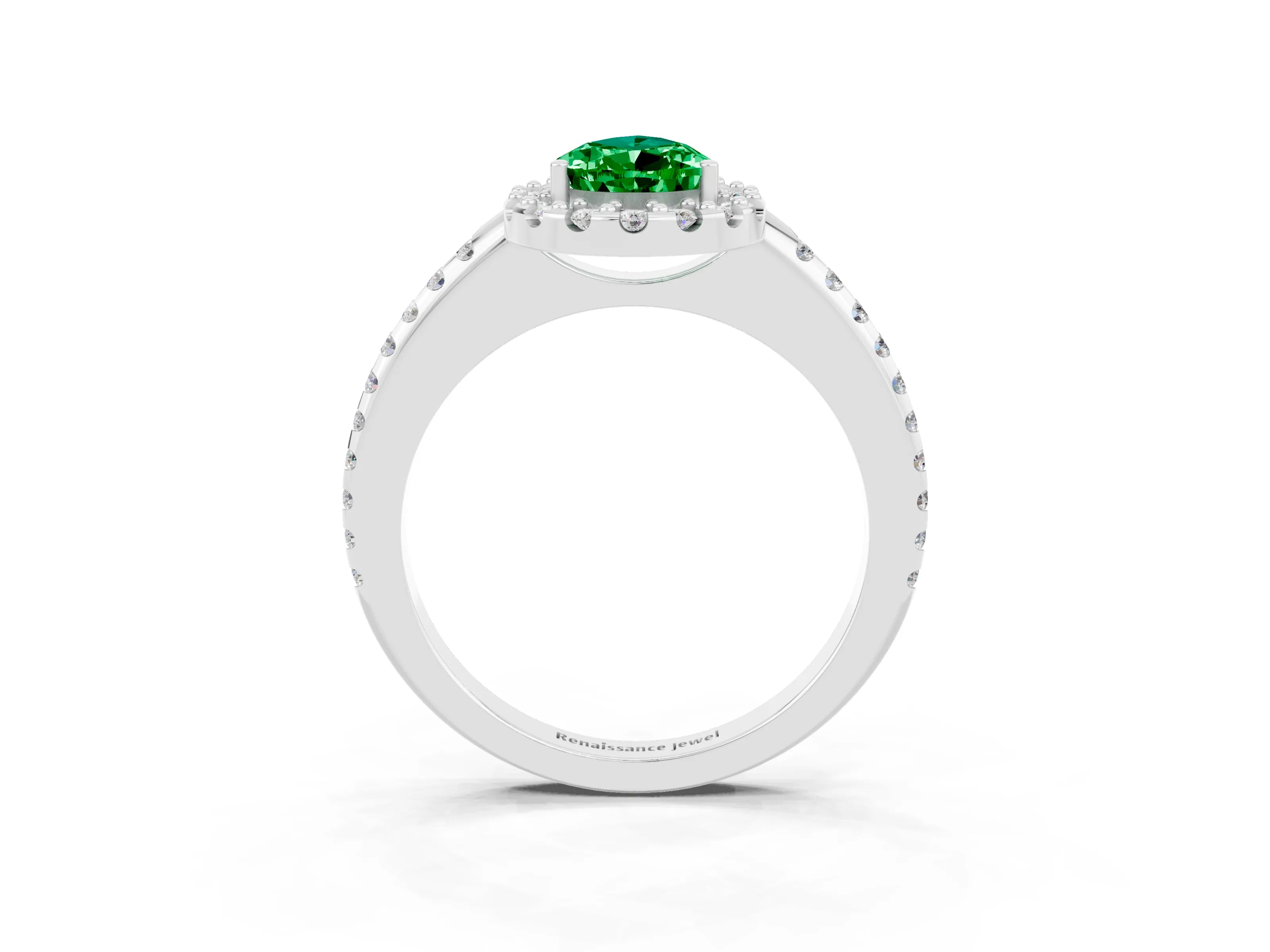 White gold Pear Cut Emerald Pavé Halo Ring with Four-Prong Setting_15