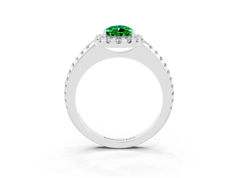White gold Pear Cut Emerald Pavé Halo Ring with Four-Prong Setting_15