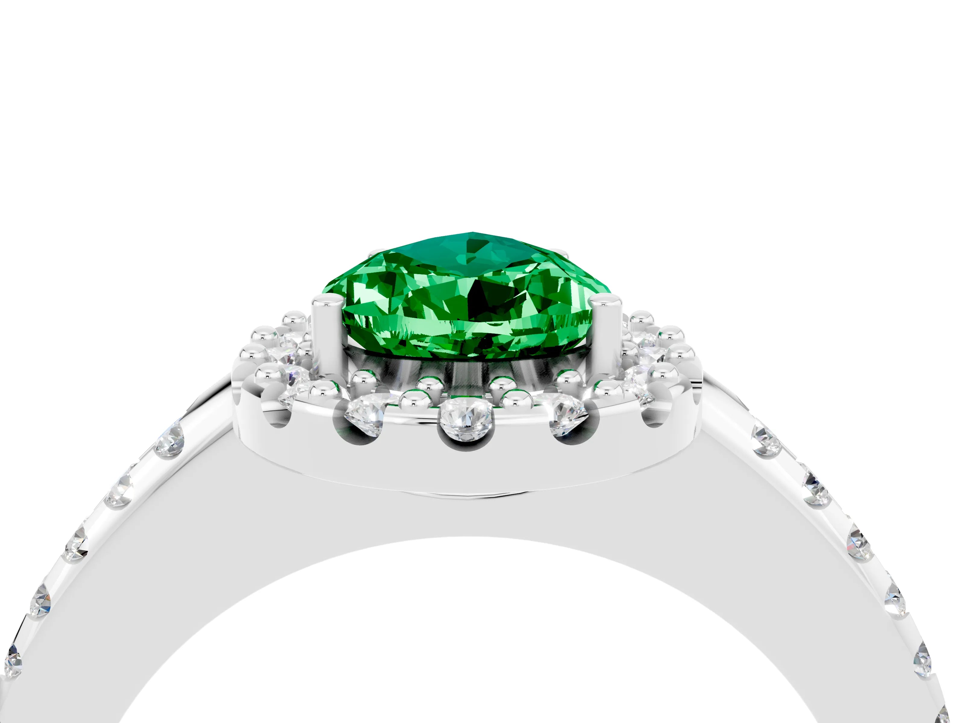 White gold Pear Cut Emerald Pavé Halo Ring with Four-Prong Setting_16