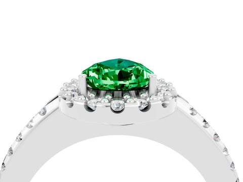 White gold Pear Cut Emerald Pavé Halo Ring with Four-Prong Setting_16