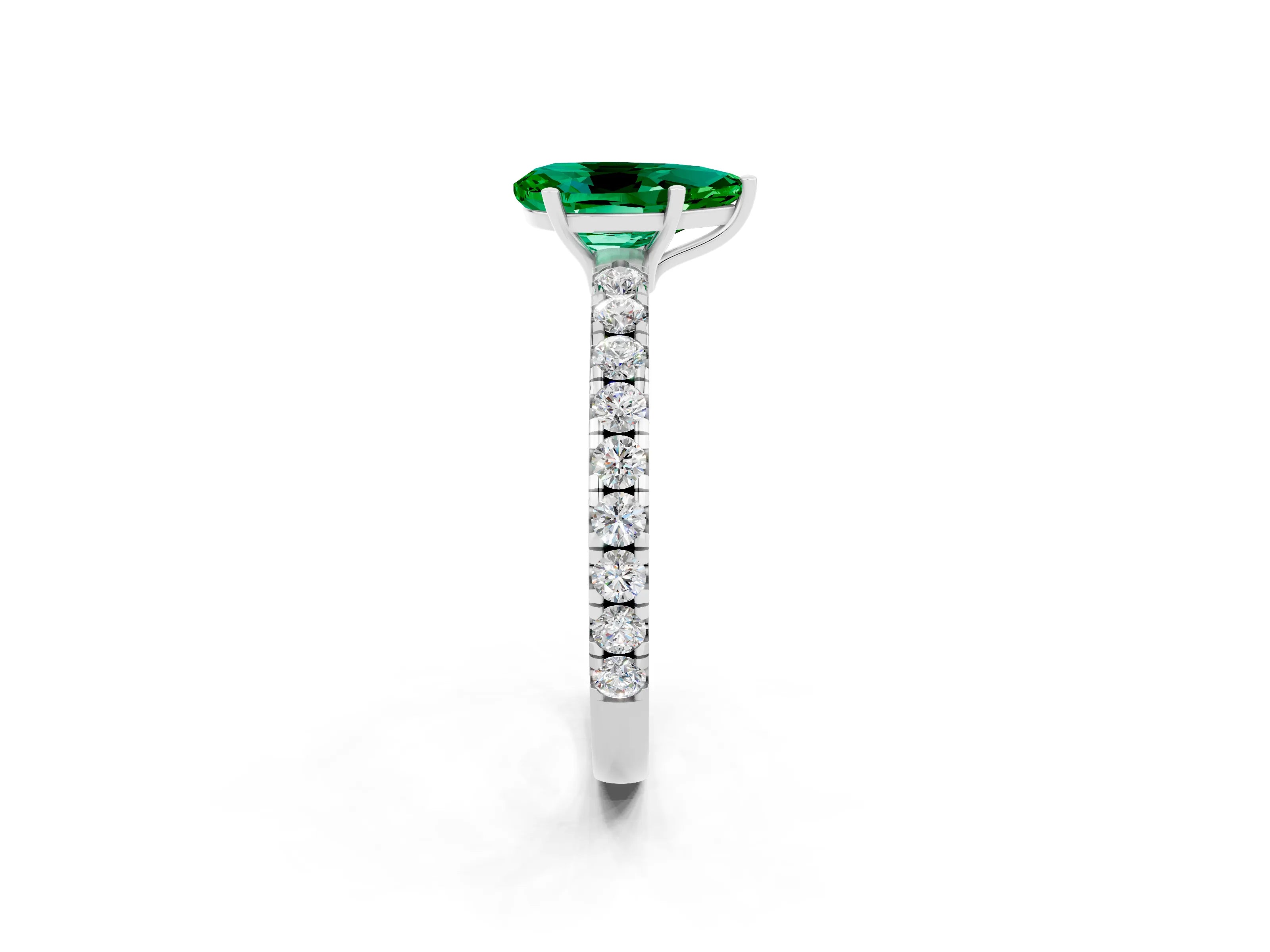White gold Pear Cut Emerald Pavé Solitaire Engagement Ring with Four-Prong Setting_14