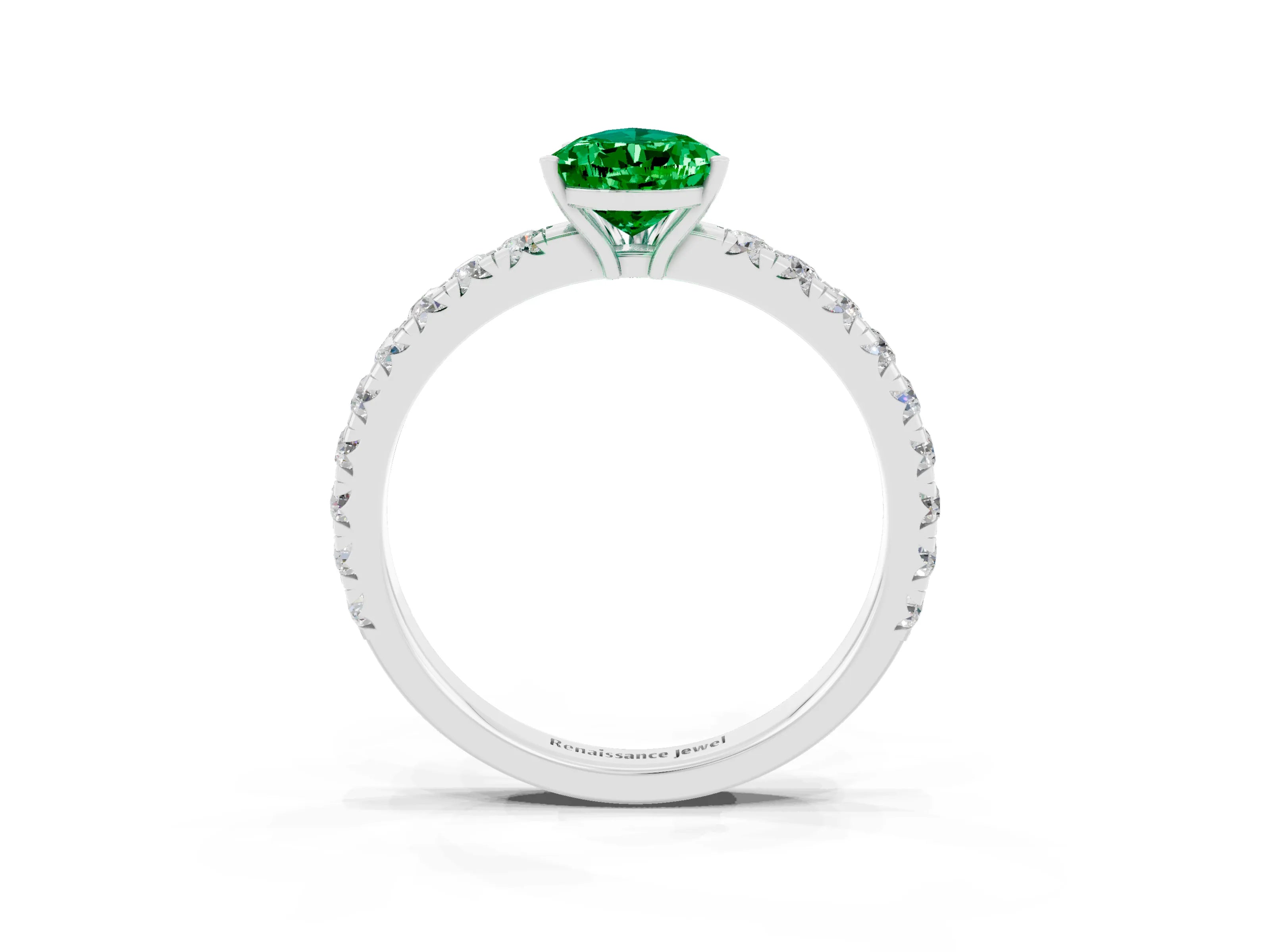 White gold Pear Cut Emerald Pavé Solitaire Engagement Ring with Four-Prong Setting_15