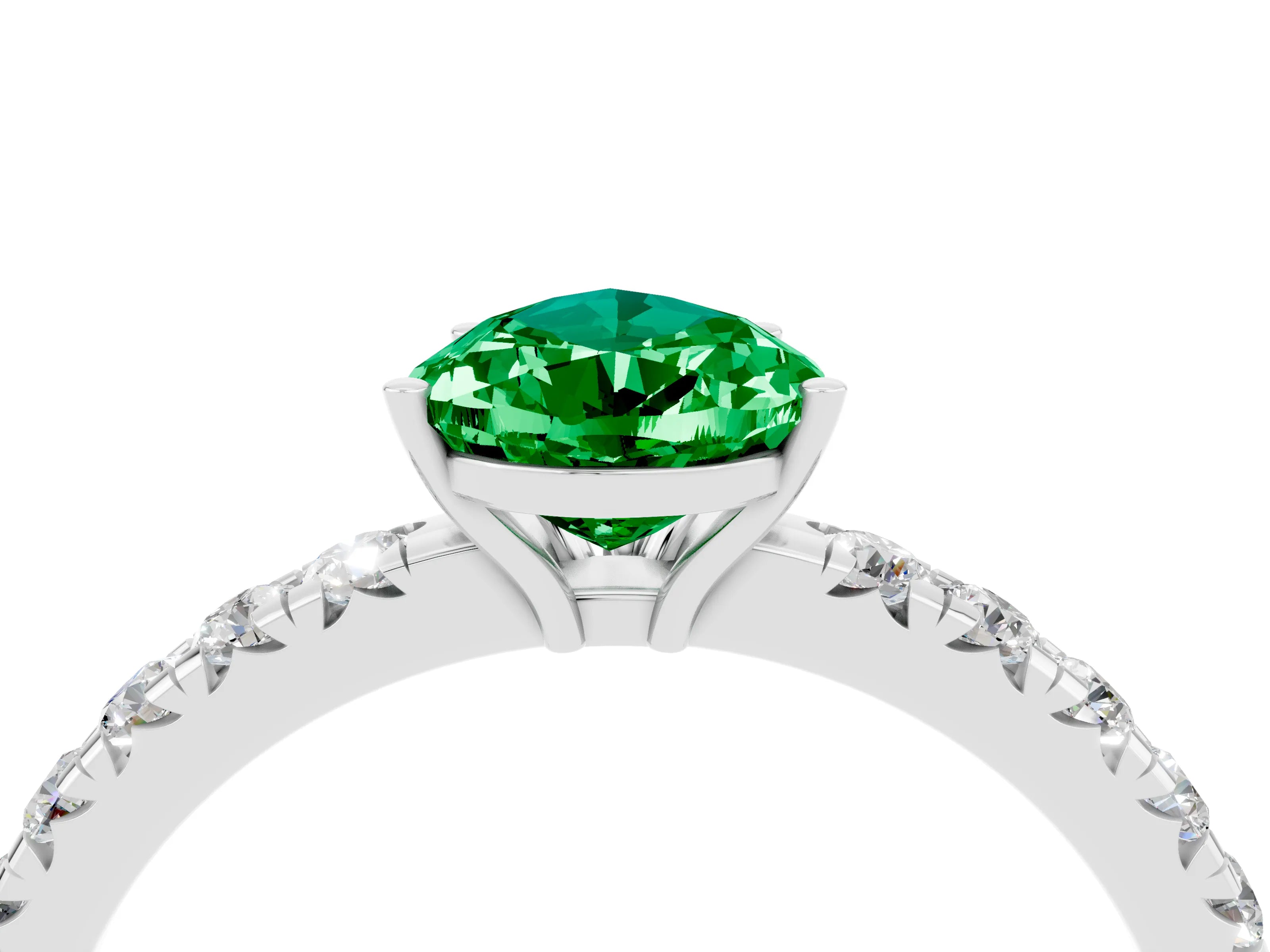 White gold Pear Cut Emerald Pavé Solitaire Engagement Ring with Four-Prong Setting_16