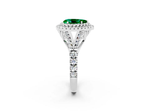White gold Pear Cut Emerald Pavé Split Shank Double Halo Engagement Ring_2