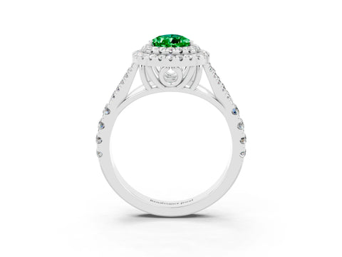 White gold Pear Cut Emerald Pavé Split Shank Double Halo Engagement Ring_3