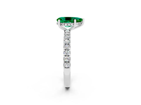 White gold Pear Cut Emerald Pave Band Solitaire Ring with Four-Prong Setting_26