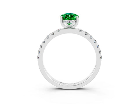 White gold Pear Cut Emerald Pave Band Solitaire Ring with Four-Prong Setting_27