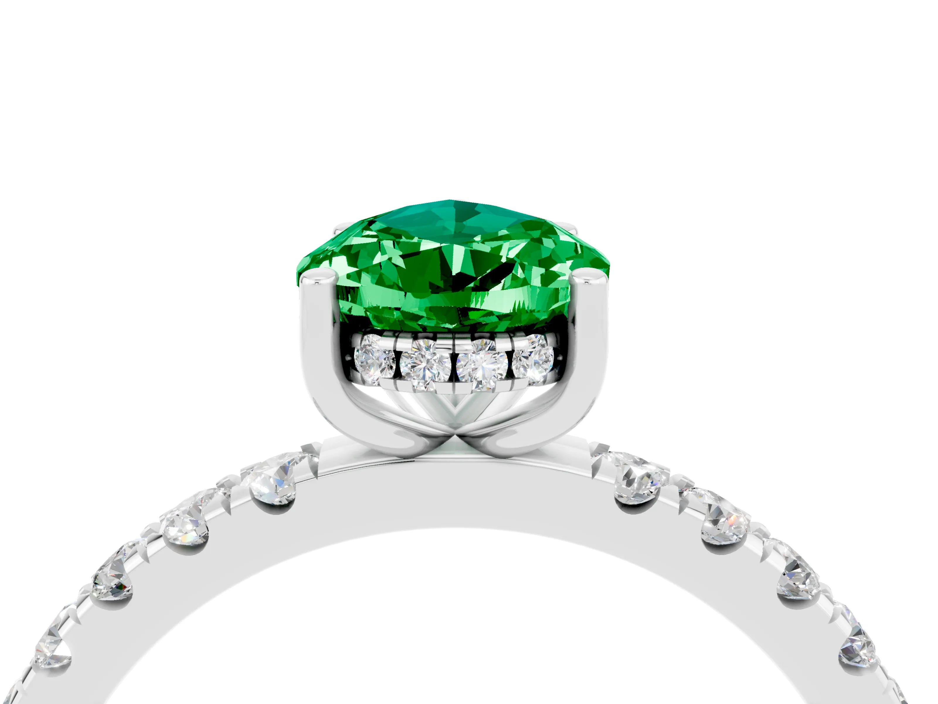 White gold Pear Cut Emerald Pave Band Solitaire Ring with Four-Prong Setting_28