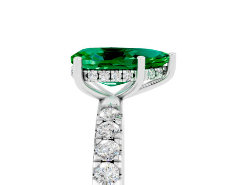 White gold Pear Cut Emerald Pave Band Solitaire Ring with Four-Prong Setting_29
