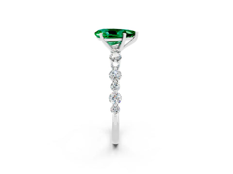 White gold Pear Cut Emerald Prong Set Engagement Ring with Pavé Band_2