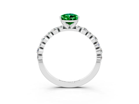 White gold Pear Cut Emerald Prong Set Engagement Ring with Pavé Band_3