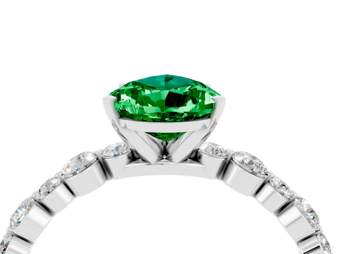 White gold Pear Cut Emerald Prong Set Engagement Ring with Pavé Band_4