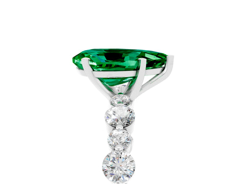 White gold Pear Cut Emerald Prong Set Engagement Ring with Pavé Band_5