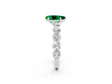 White gold Pear Cut Emerald Prong Setting with Side Stones on a Pave Band_2