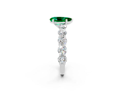 White gold Pear Cut Emerald Prong Setting with Side Stones on a Pave Band_2