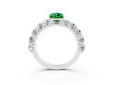 White gold Pear Cut Emerald Prong Setting with Side Stones on a Pave Band_3