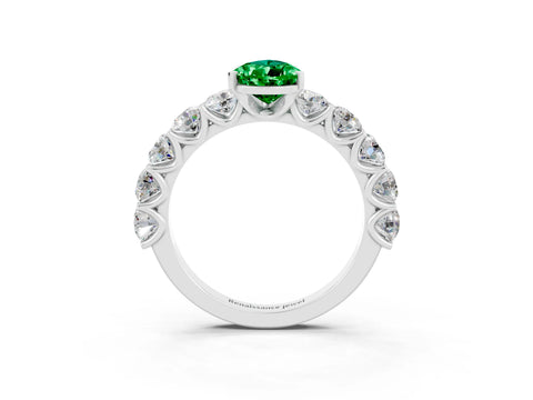 White gold Pear Cut Emerald Prong Setting with Side Stones on a Pave Band_3