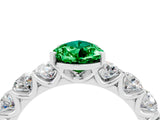 White gold Pear Cut Emerald Prong Setting with Side Stones on a Pave Band_4