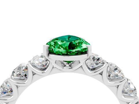 White gold Pear Cut Emerald Prong Setting with Side Stones on a Pave Band_4