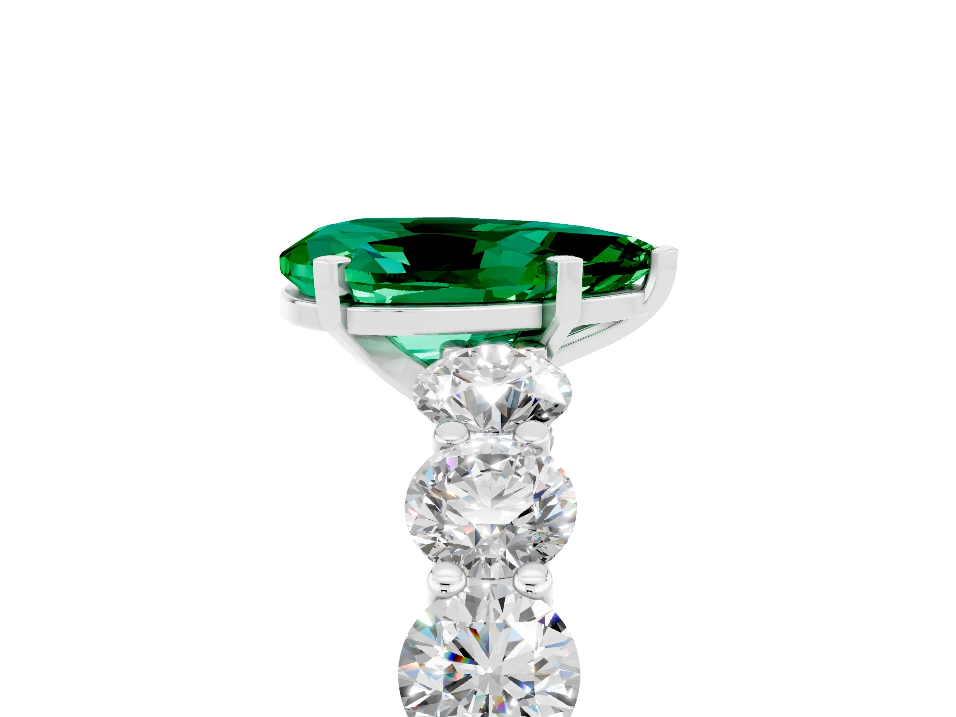 White gold Pear Cut Emerald Prong Setting with Side Stones on a Pave Band_5