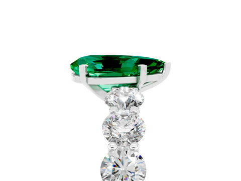 White gold Pear Cut Emerald Prong Setting with Side Stones on a Pave Band_5