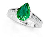White gold Pear Cut Emerald Ring with Milgrain Pavé Band and Four-Prong Setting_13