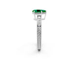 White gold Pear Cut Emerald Ring with Milgrain Pavé Band and Four-Prong Setting_14