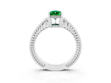 White gold Pear Cut Emerald Ring with Milgrain Pavé Band and Four-Prong Setting_15