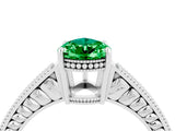 White gold Pear Cut Emerald Ring with Milgrain Pavé Band and Four-Prong Setting_16