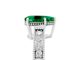 White gold Pear Cut Emerald Ring with Milgrain Pavé Band and Four-Prong Setting_17