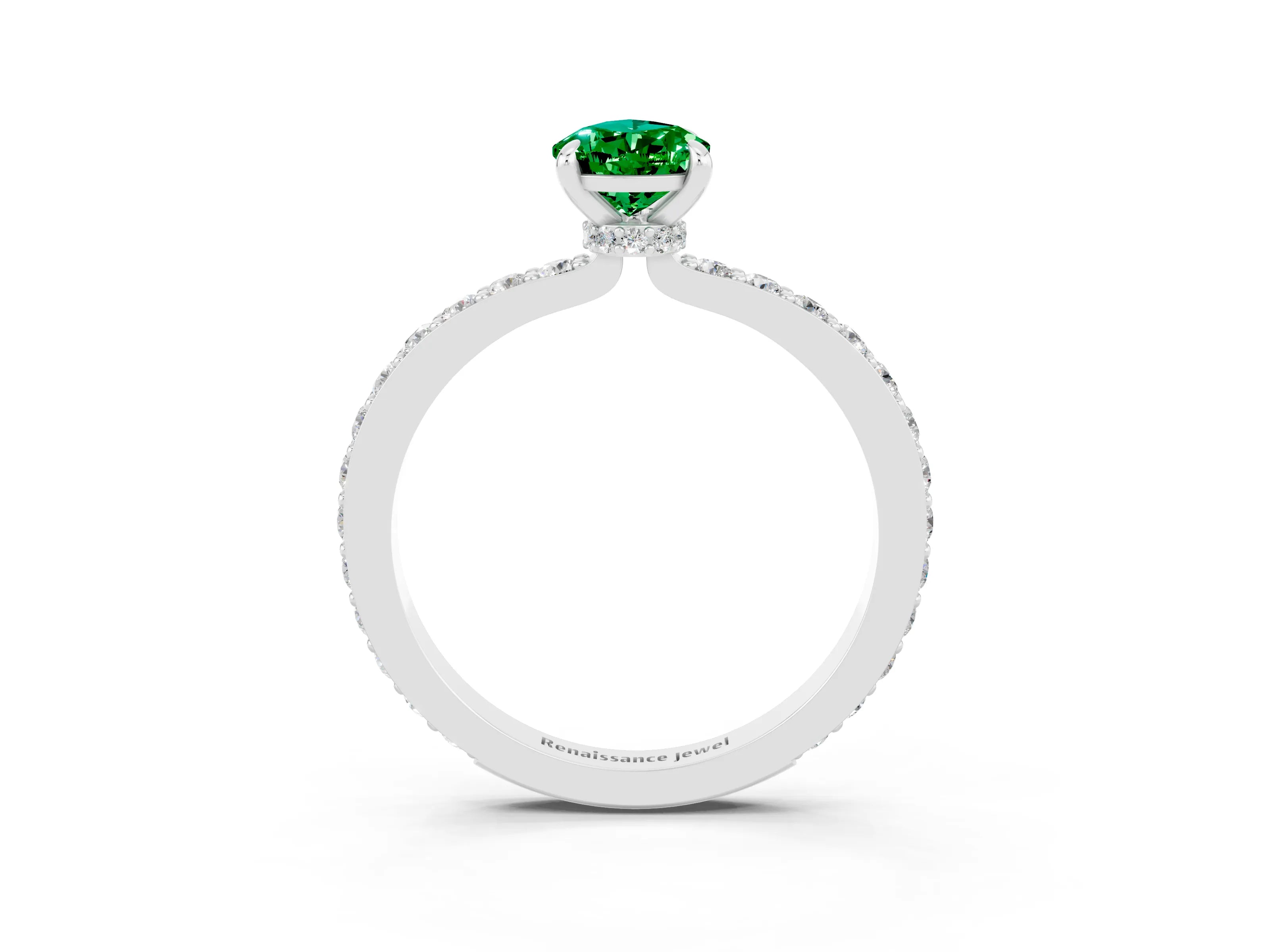 White gold Pear Cut Emerald Ring with Pavé Band and Four-Prong Setting_3