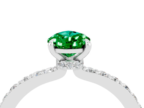 White gold Pear Cut Emerald Ring with Pavé Band and Four-Prong Setting_4