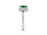 White gold Pear Cut Emerald Scalloped Halo Engagement Ring with Round Shared Prong Band_26