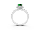 White gold Pear Cut Emerald Scalloped Halo Engagement Ring with Round Shared Prong Band_27