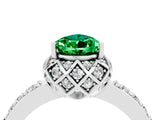 White gold Pear Cut Emerald Scalloped Halo Engagement Ring with Round Shared Prong Band_28